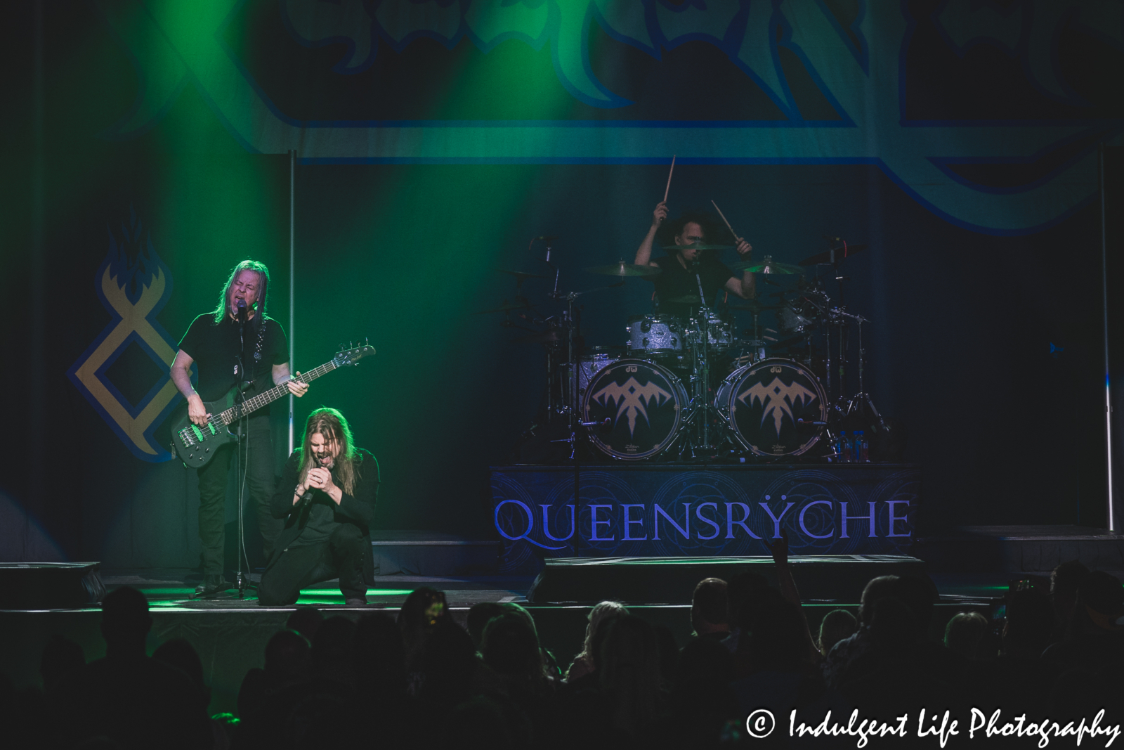 Bass guitarist Eddie Jackson, lead singer Todd La Torre and drummer Casey Grillo of Queensrÿche live in concert together at Ameristar Casino in Kansas City, MO on May 16, 2025.
