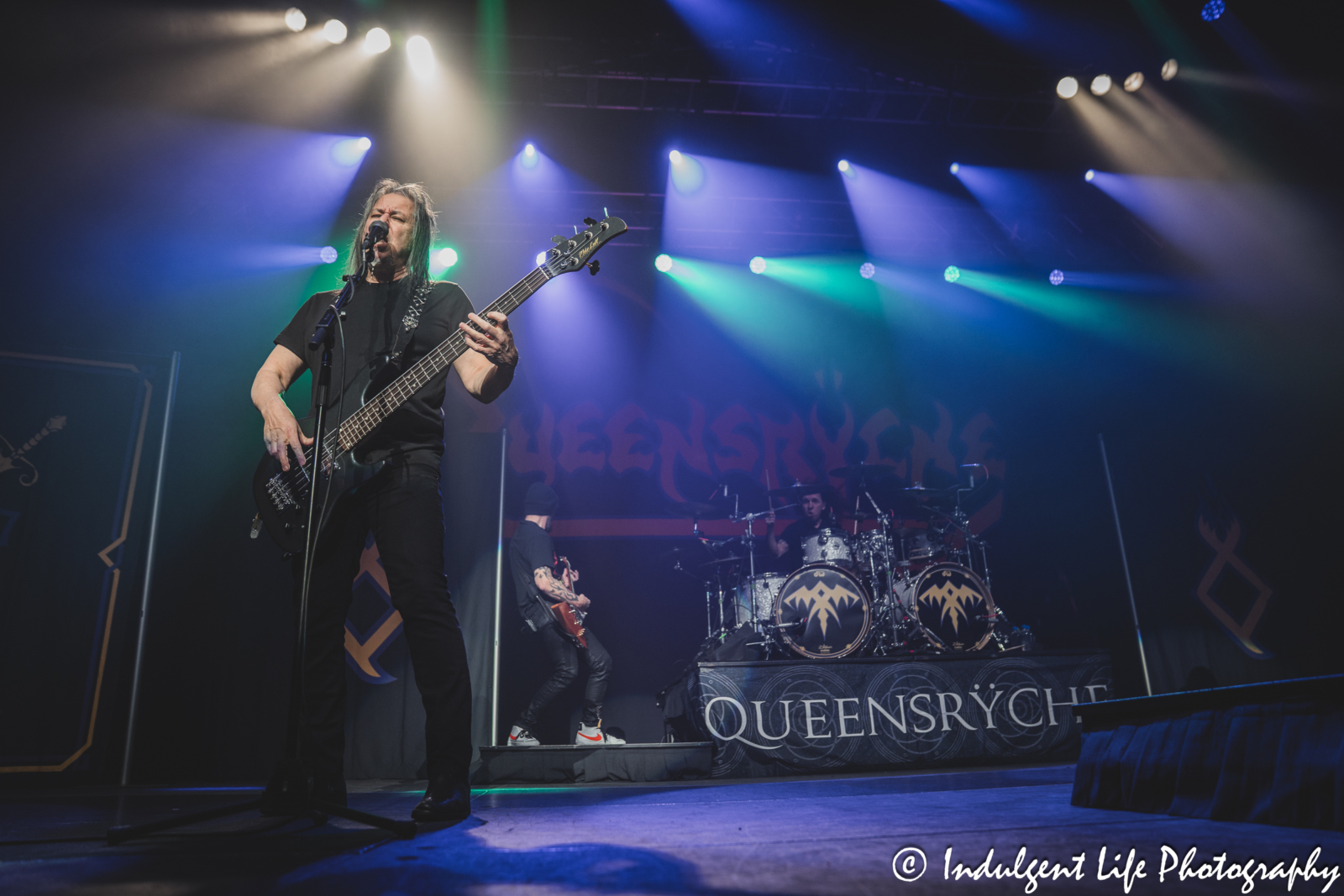 Queensrÿche bass player Eddie Jackson, drummer Casey Grillo and guitarist Mike Stone live in concert together at Ameristar Casino in Kansas City, MO on May 16, 2025.