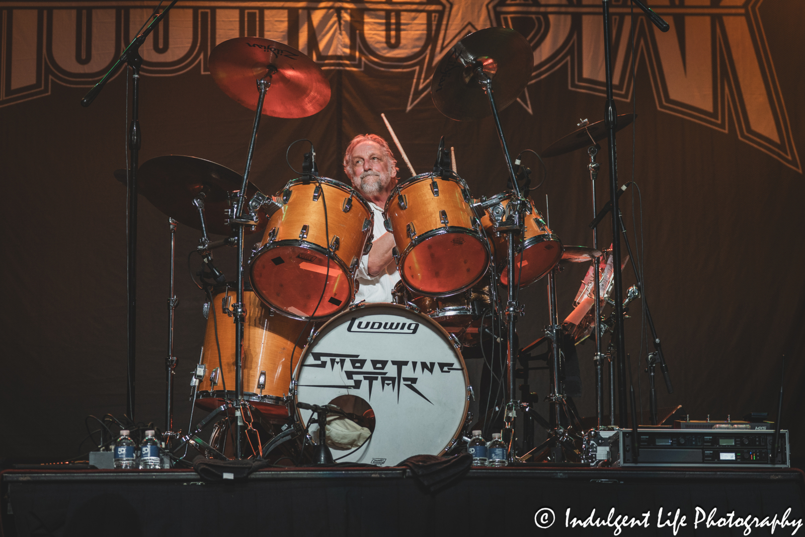 Drummer and founding member Steve Thomas of Shooting Star live in concert at Star Pavilion inside of Ameristar Casino in Kansas City, MO on April 26, 2025.