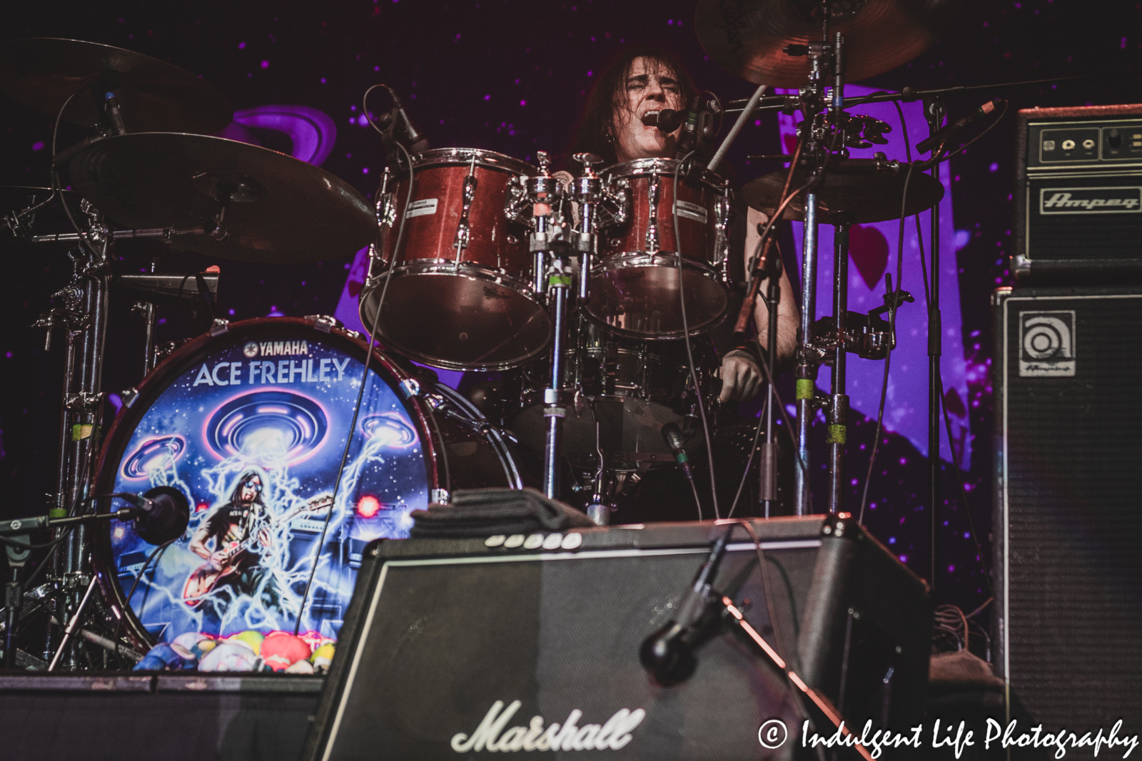 Ace Frehley solo band drummer Chris Williams live in concert performing "Cherry Medicine" at Ameristar Casino's Star Pavilion in Kansas City, MO on June 28, 2025.