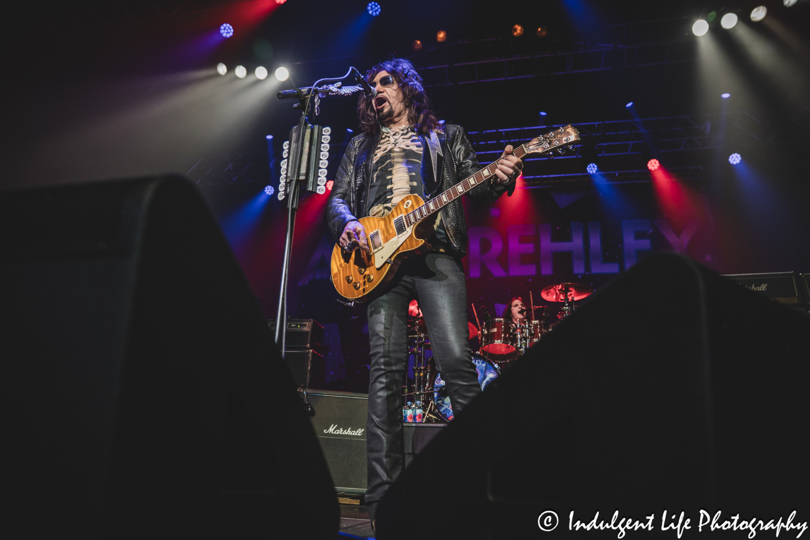 Ace Frehley and drummer Chris Williams live in concert together performing "Shock Me" by KISS at Ameristar Casino's Star Pavilion in Kansas City, MO on June 28, 2025.