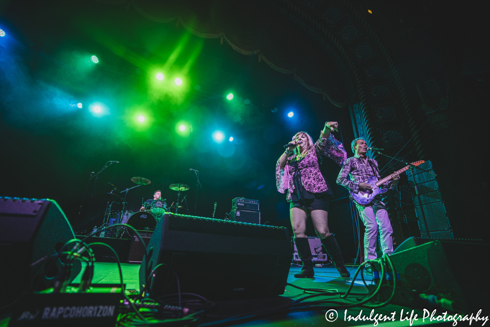 Animotion lead singers Astrid Plane and Bill Wadhams performing "Room to Move" with drummer Jim Blair together on the "I Love The 80's" tour at Uptown Theater in Kansas City, MO on June 13, 2025.