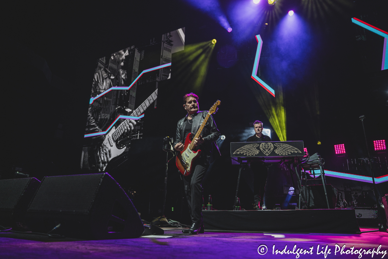 Simple Minds guitar player Charlie Burchill and keyboardist Erik Ljunggren performing "I Travel" in concert together on the band's "Alive & Kicking" tour at Hollywood Casino Amphitheater in Maryland Heights, MO on June 5, 2025.