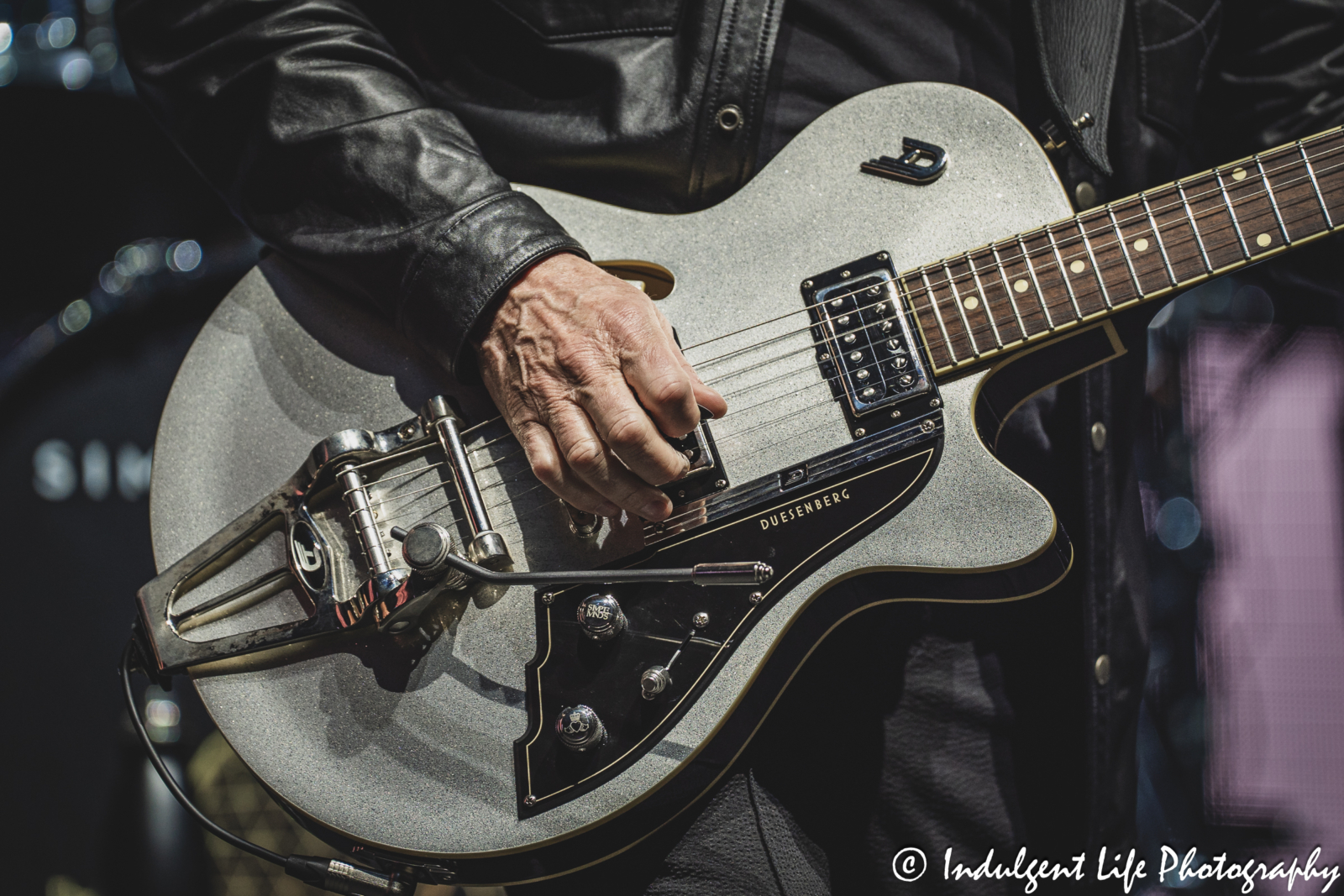 Guitar of Simple Minds founding member Charlie Burchill as he performed "Waterfront" live in concert on the band's "Alive & Kicking" tour at Hollywood Casino Amphitheater in Maryland Heights, MO on June 5, 2025.