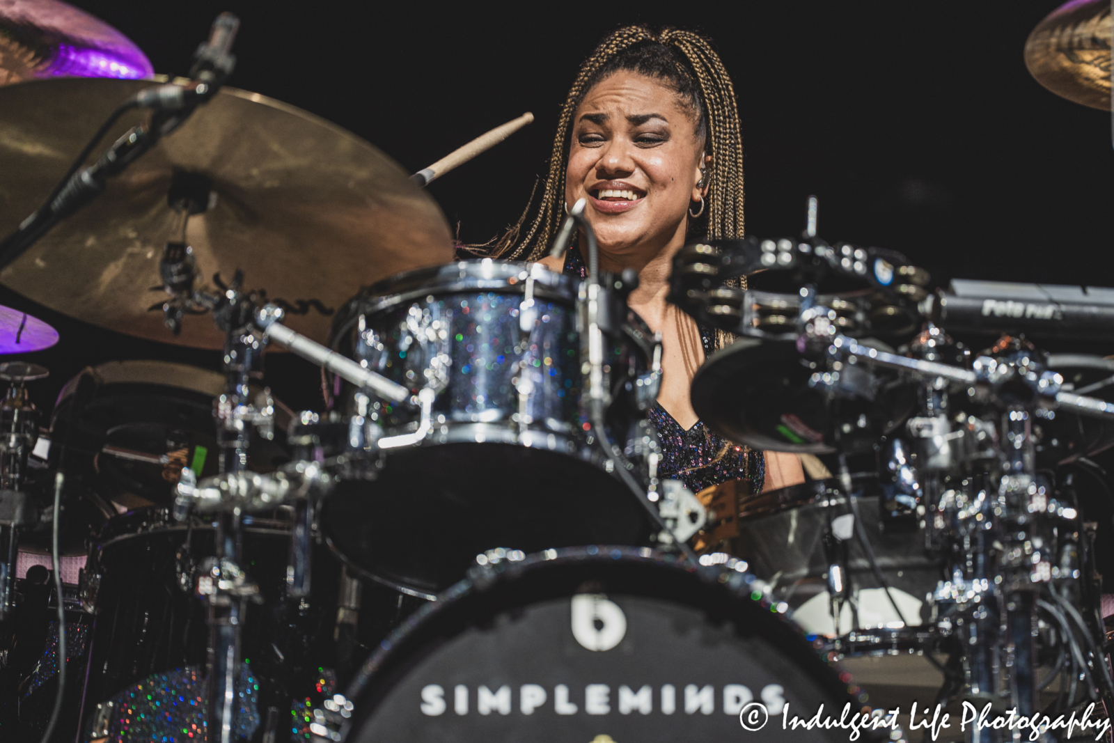 Simple Minds drummer Cherisse Osei performing "Waterfront" live in concert on the band's "Alive & Kicking" tour at Hollywood Casino Amphitheater in Maryland Heights, MO on June 5, 2025.
