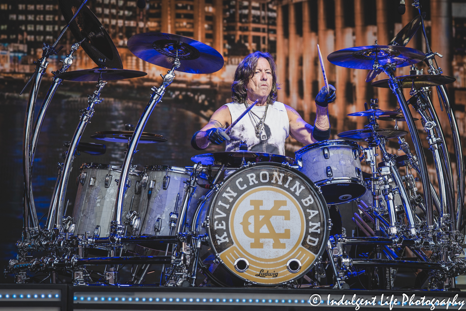 Drummer Bryan Hitt of the Kevin Cronin Band performing "Keep on Loving You" by REO Speedwagon live at Starlight Theatre in Kansas City, MO on July 2, 2025.