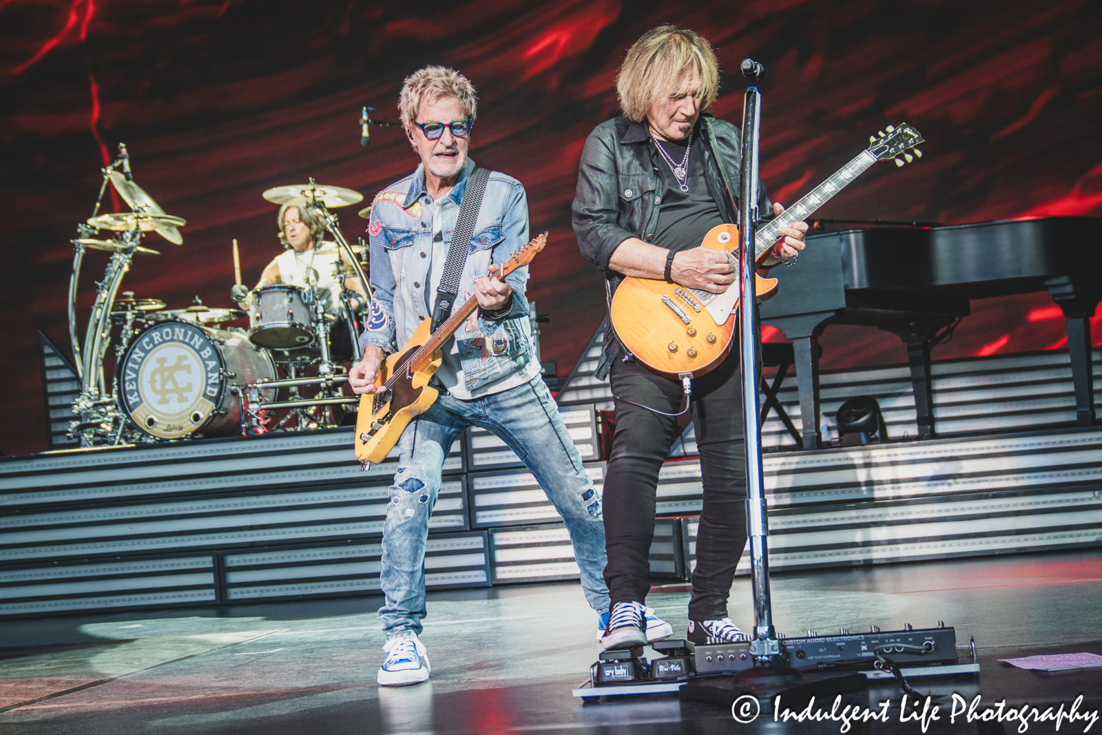 Kevin Cronin, Dave Amato and Bryan Hitt performing "Follow My Heart" by REO Speedwagon live in concert at Starlight Theatre in Kansas City, MO on July 2, 2025.