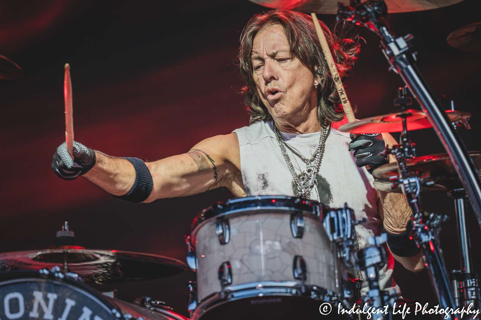 Drummer Bryan Hitt of the Kevin Cronin Band live in concert performing "Follow My Heart" by REO Speedwagon at Starlight Theatre in Kansas City, MO on July 2, 2025.