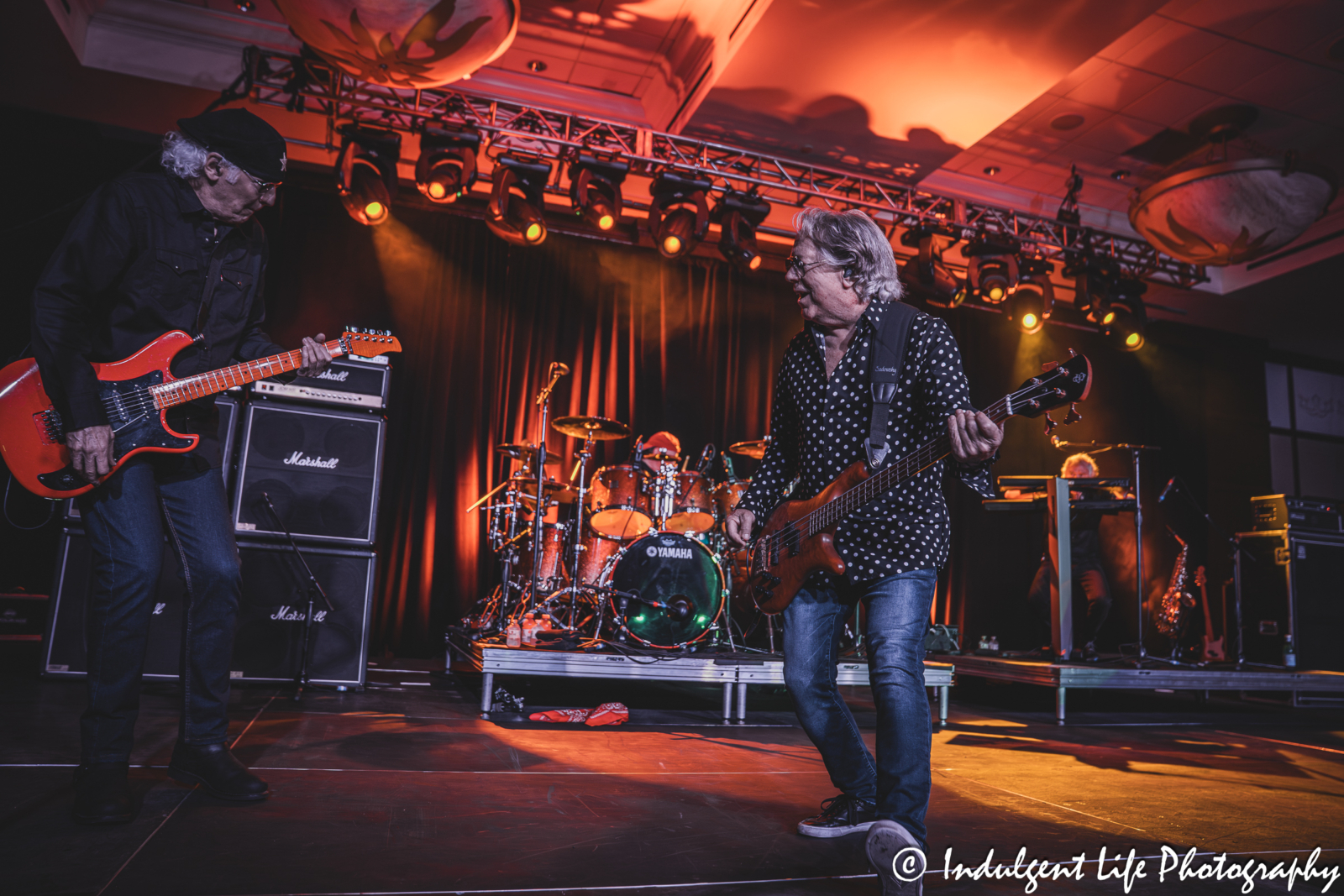 Guitarist Paul Dean and bass player Ken "Spider" Sinnaeve of Loverboy performing "Queen of the Broken Hearts" with drummer Matt Frenette and keyboardist Doug Johnson live at Prairie Band Casino in Mayetta, KS on July 24, 2025.