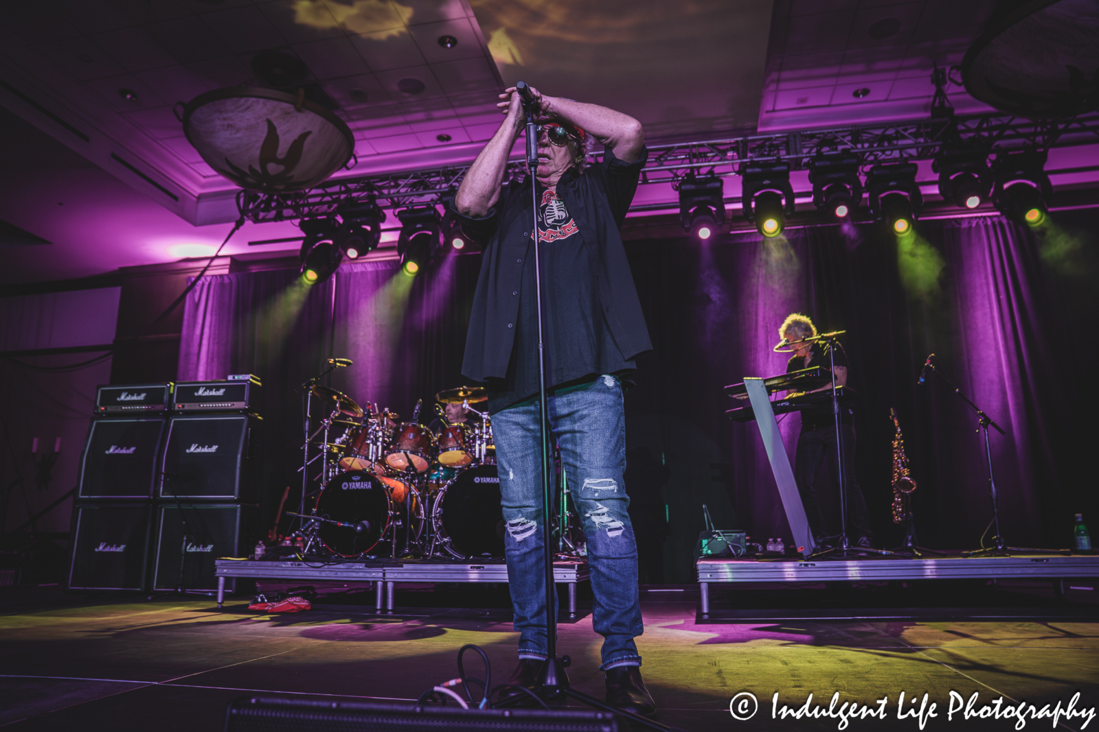 Loverboy frontman Mike Reno performing "Queen of the Broken Hearts" with drummer Matt Frenette and keyboardist Doug Johnson live at Prairie Band Casino in Mayetta, KS on July 24, 2025.