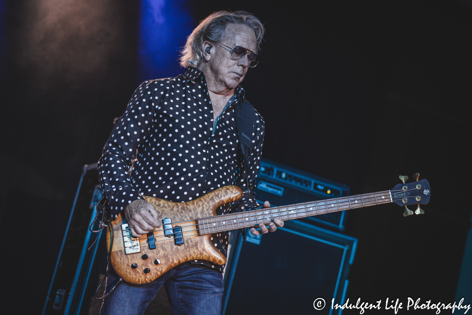 Bass guitarist Ken "Spider" Sinnaeve of Loverboy live in concert performing "Notorious" at Prairie Band Casino in Mayetta, KS on July 24, 2025.