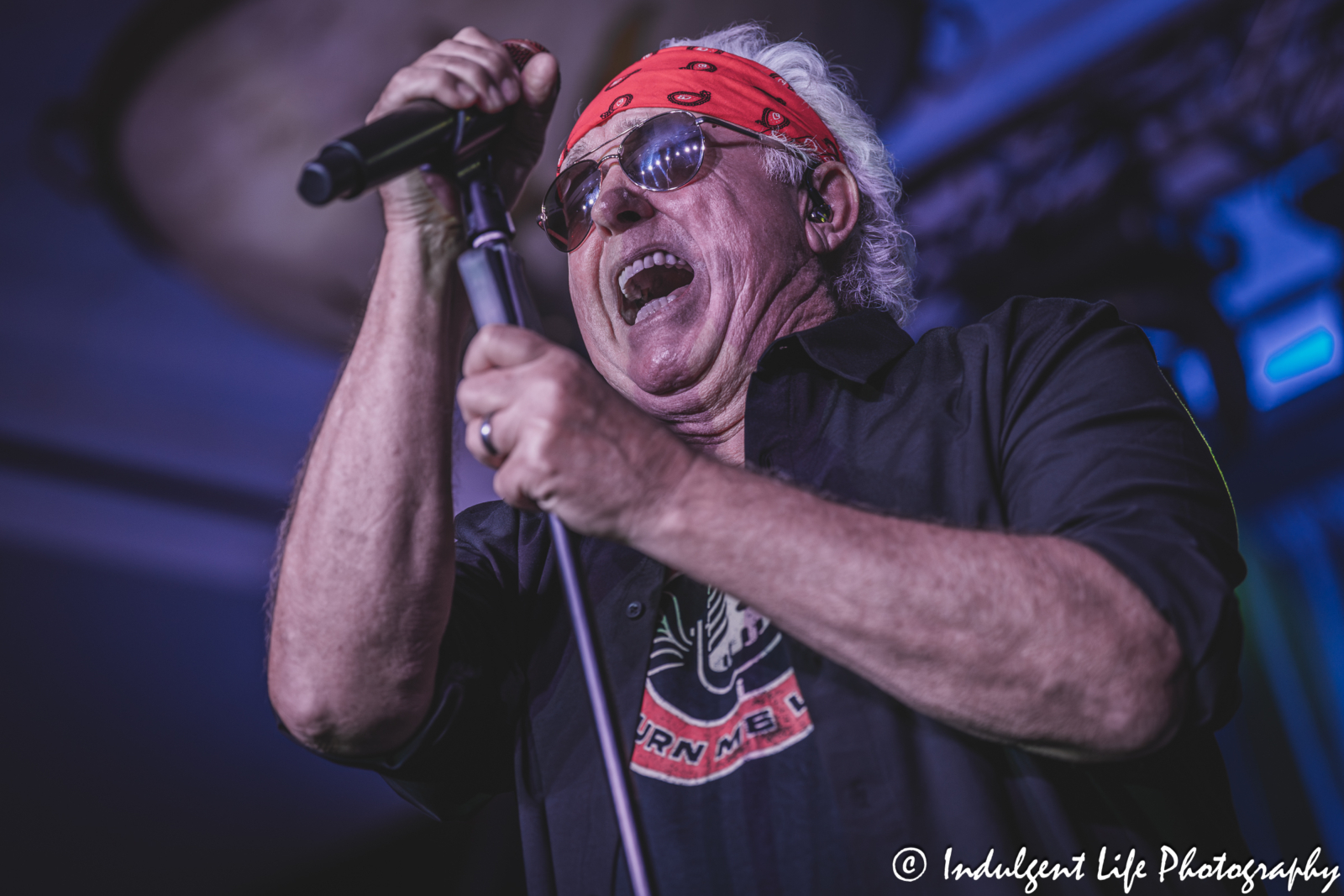 Frontman Mike Reno of Loverboy singing "Lucky Ones" live at Prairie Band Casino in Mayetta, KS on July 24, 2025.