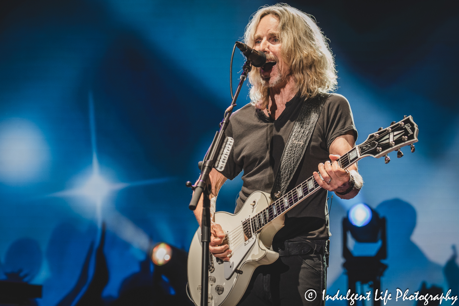 Guitar player Tommy Shaw of Styx performing "Superstars" live in concert at Starlight Theatre in Kansas City, MO on July 2, 2025.