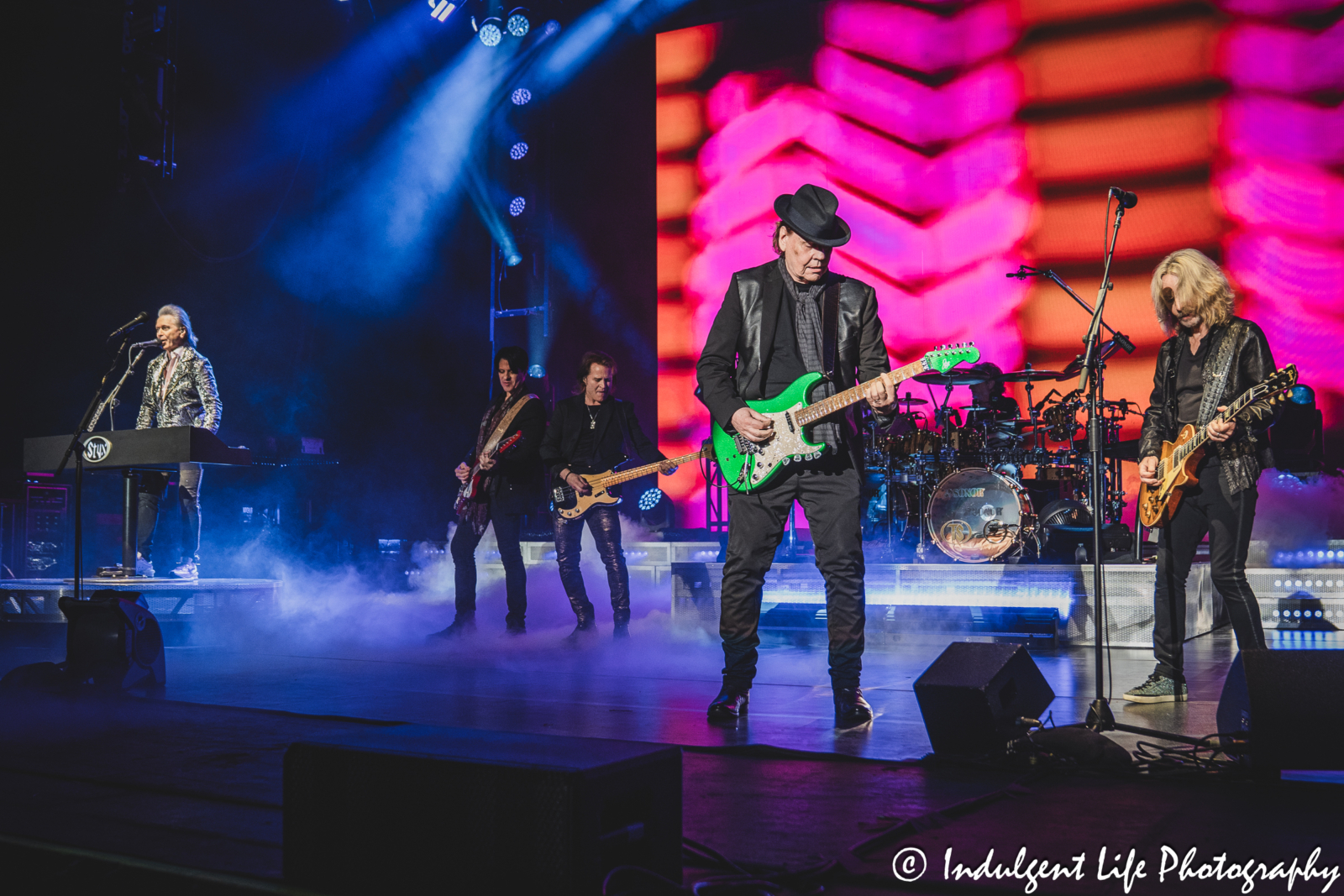 Styx guitarists James "J.Y." Young and Tommy Shaw performing "The Grand Illusion" live in concert at Starlight Theatre in Kansas City, MO on July 2, 2025.