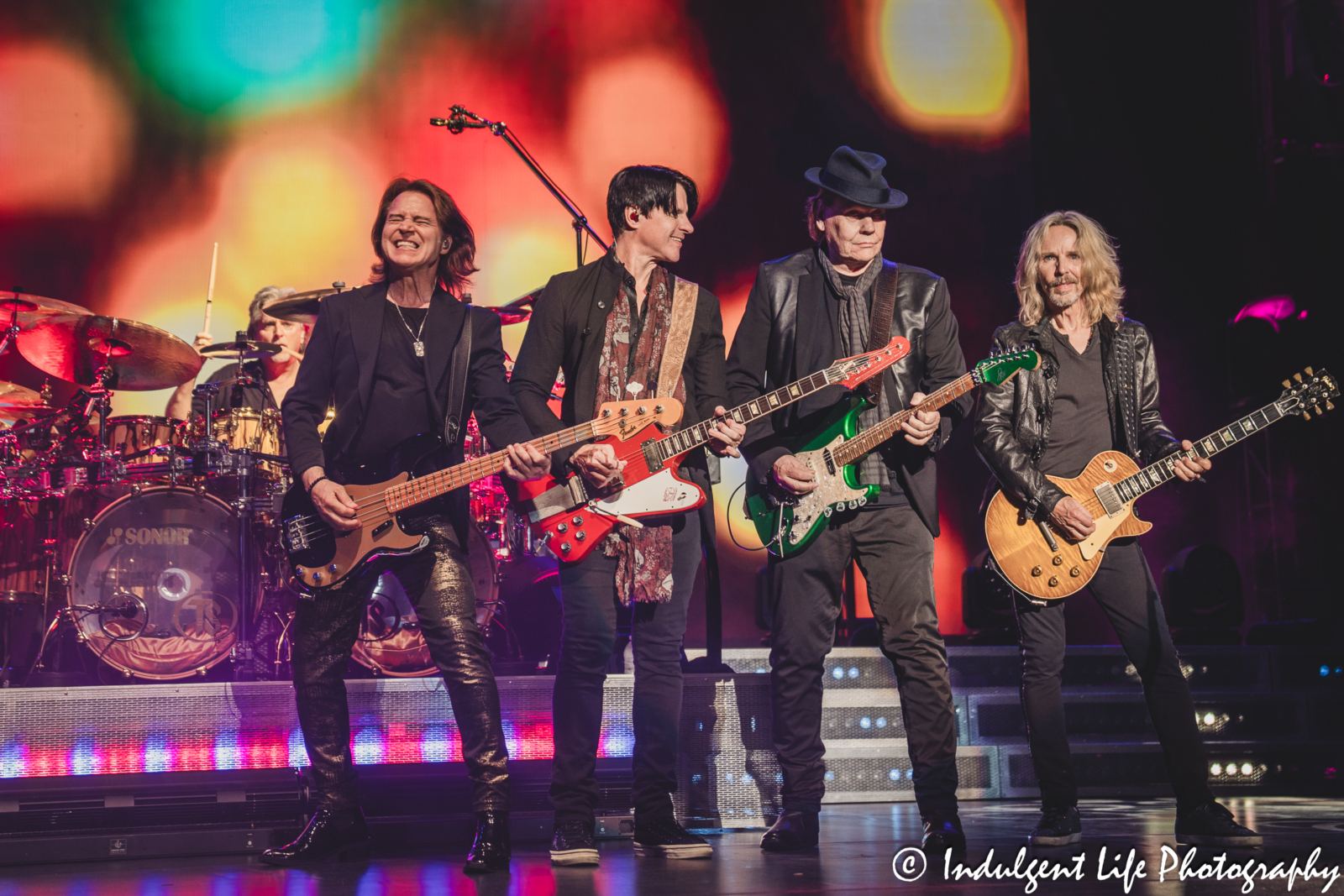 Styx guitarists performing "Fooling Yourself (The Angry Young Man)" live in concert at Starlight Theatre in Kansas City, MO on July 2, 2025.