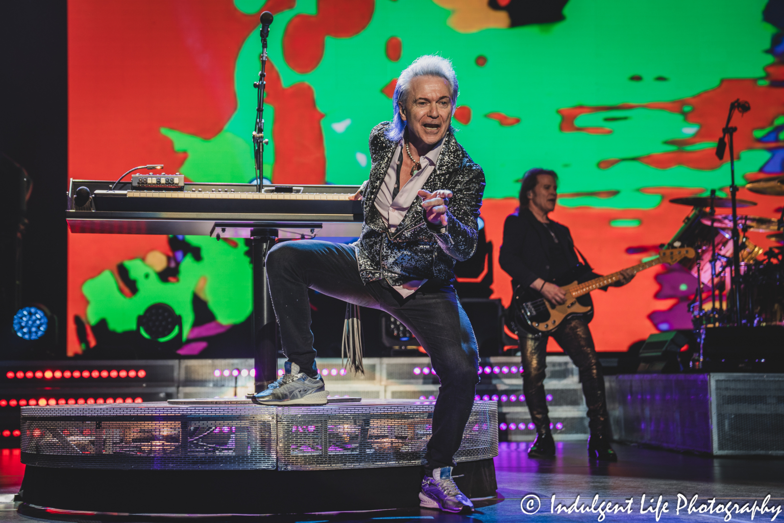 Keyboardplayer Lawrence Gowan and bass guitarist Terry Gowan of Styx performing "Fooling Yourself (The Angry Young Man)" live in concert at Starlight Theatre in Kansas City, MO on July 2, 2025.