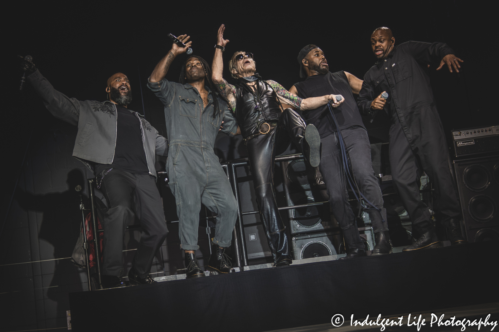 Lead singer David Lee Roth of Van Halen and his backup singers performing "I'm the One" live in concert at Grinders in the Crossroads of downtown Kansas City, MO on August 27, 2025.