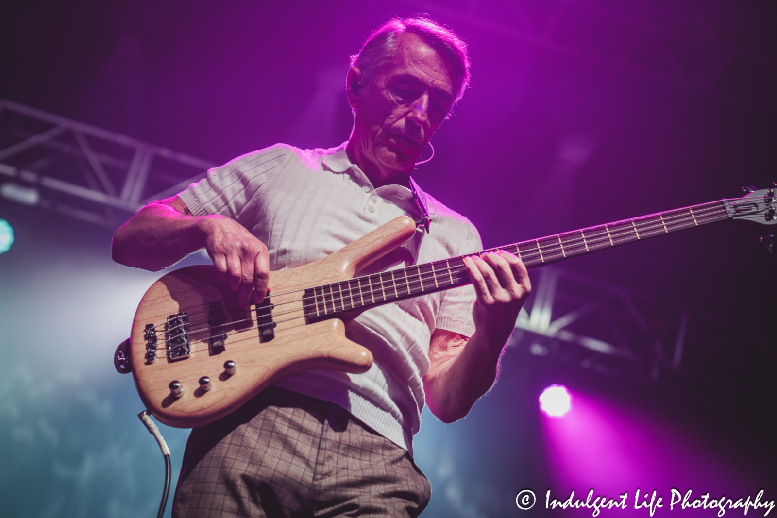 Bass guitar player Les Nemes of Haircut 100 performing "Nobody's Fool" live in concert at Star Pavilion inside of Ameristar Casino in Kansas City, MO on September 13, 2025.