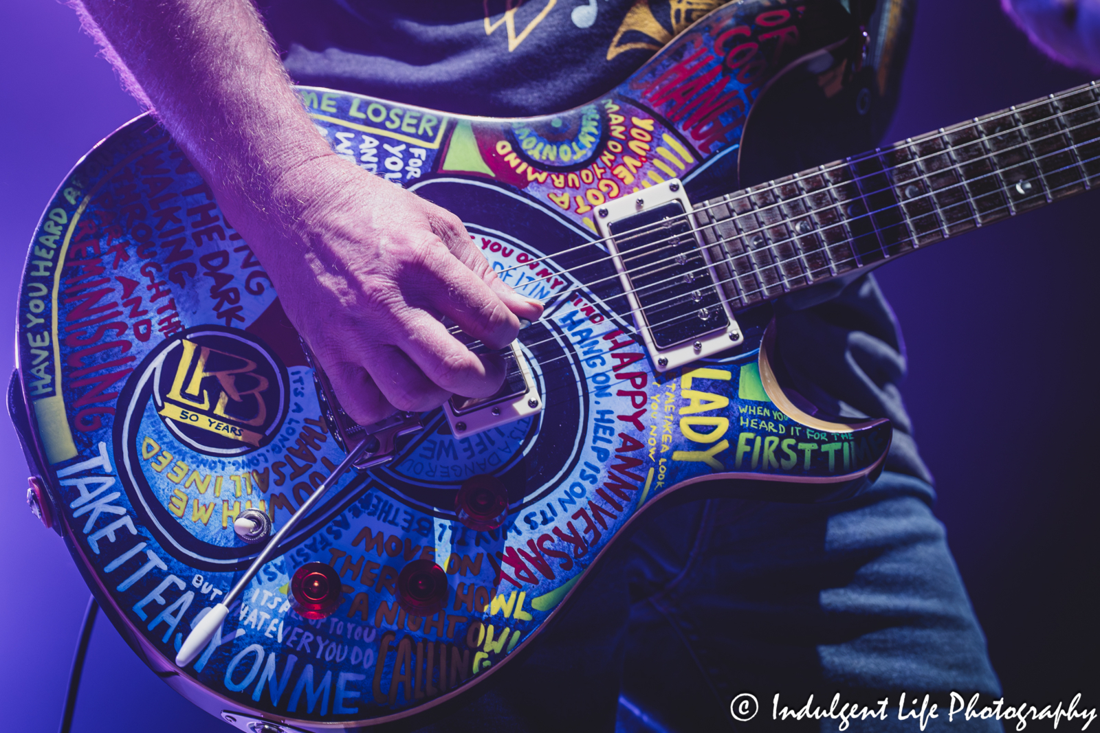Little River Band 50th anniversary guitar of member Bruce Wallace as he performed live at Azura Amphitheater in Bonner Springs, KS on September 25, 2025.