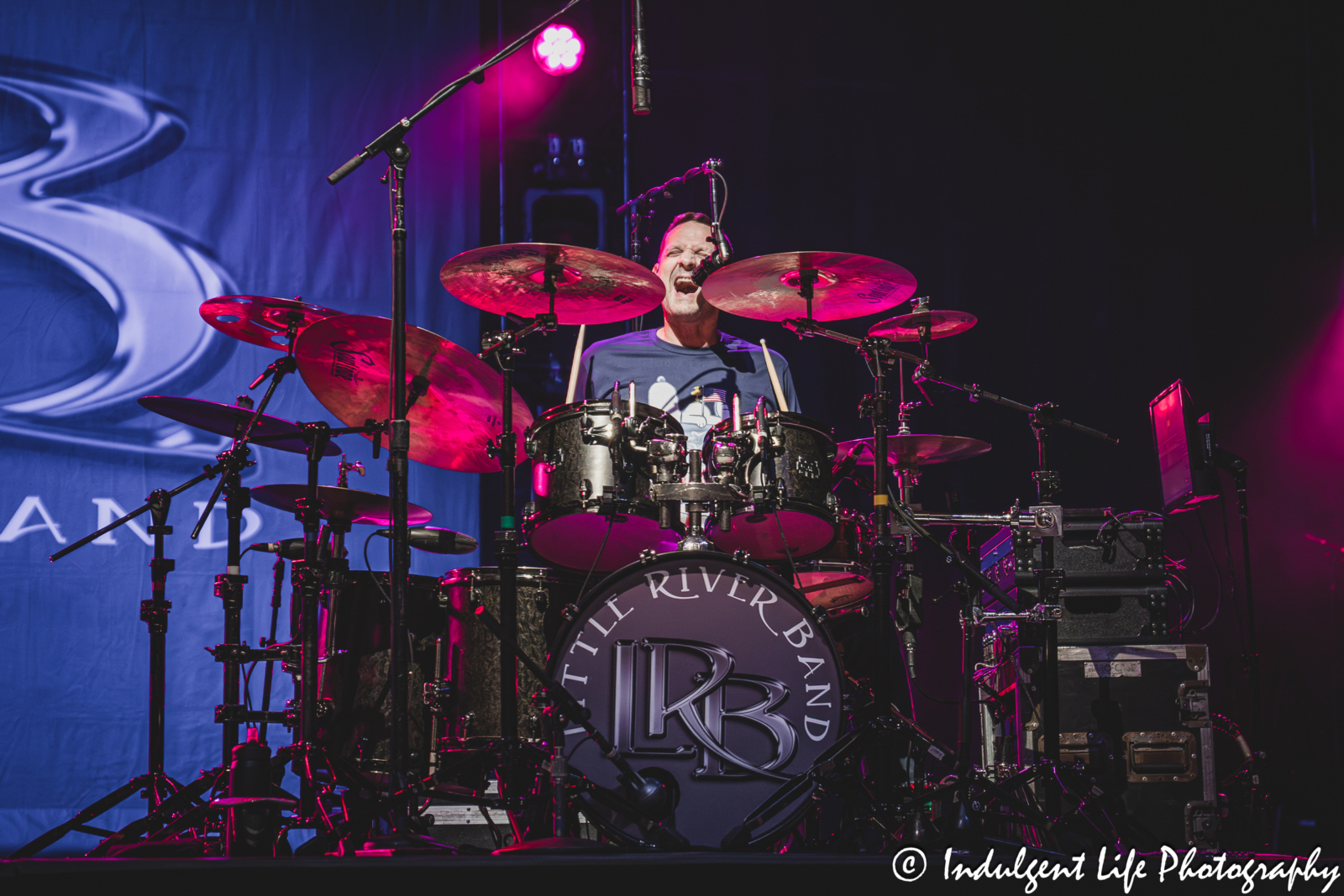 Little River Band drummer Ryan Ricks performing "Happy Anniversary" live in concert at Azura Amphitheater in Bonner Springs, KS on September 25, 2025.