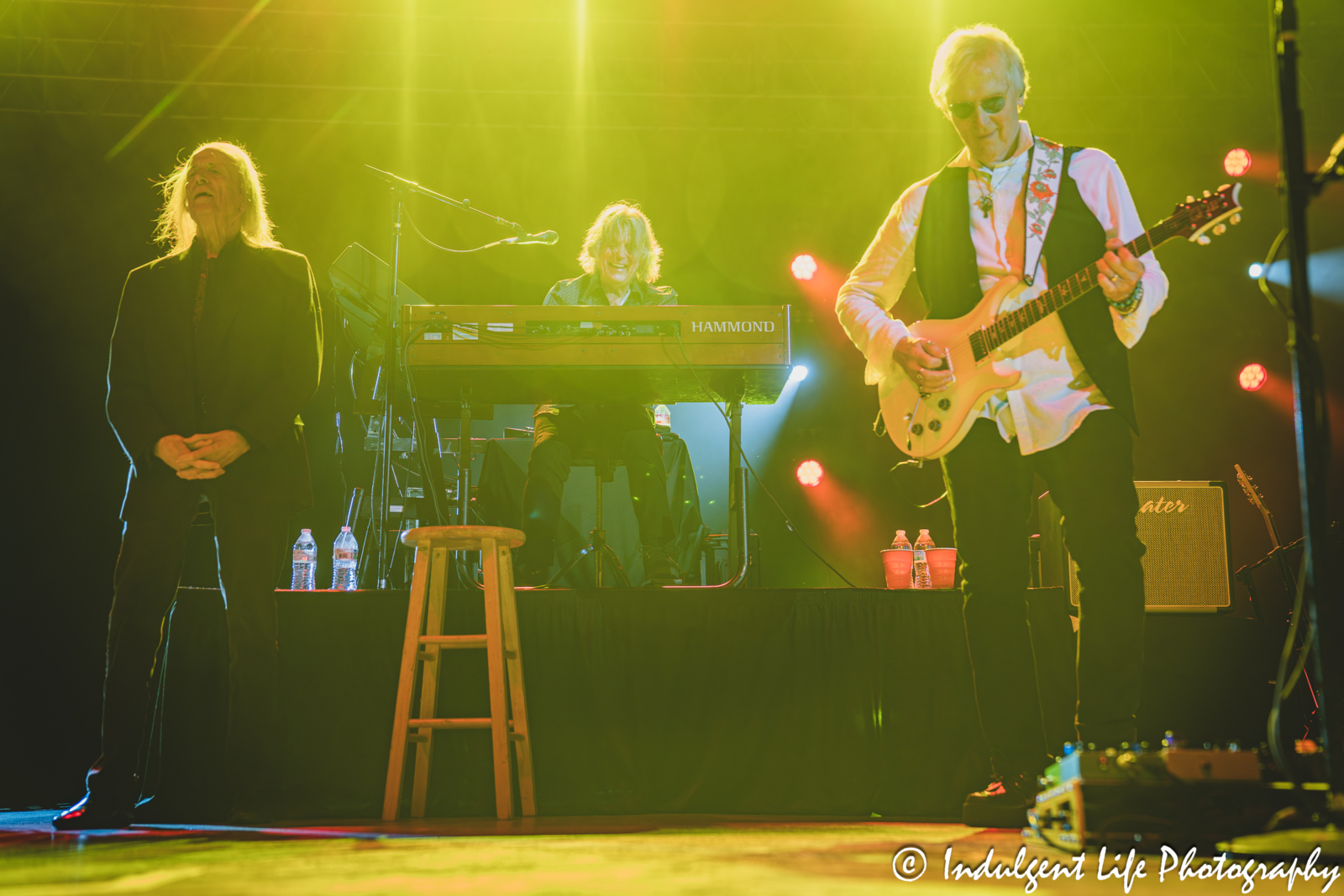 Three Dog Night members David Morgan, Howard Laravea and Paul Kingery live in concert together at Three Dog Night live on stage at Azura Amphitheater in Bonner Springs, KS on September 25, 2025.