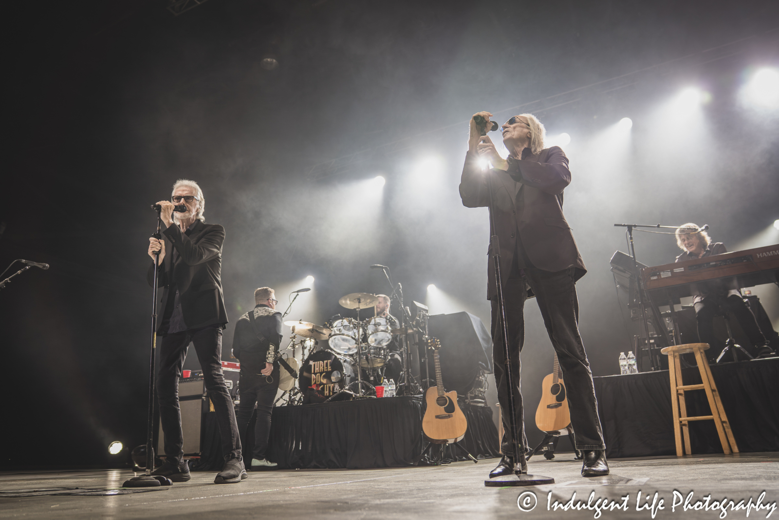 Three Dog Night members Danny Hutton and David Morgan singing "The Family Man" live in concert at Azura Amphitheater in Bonner Springs, KS on September 25, 2025.
