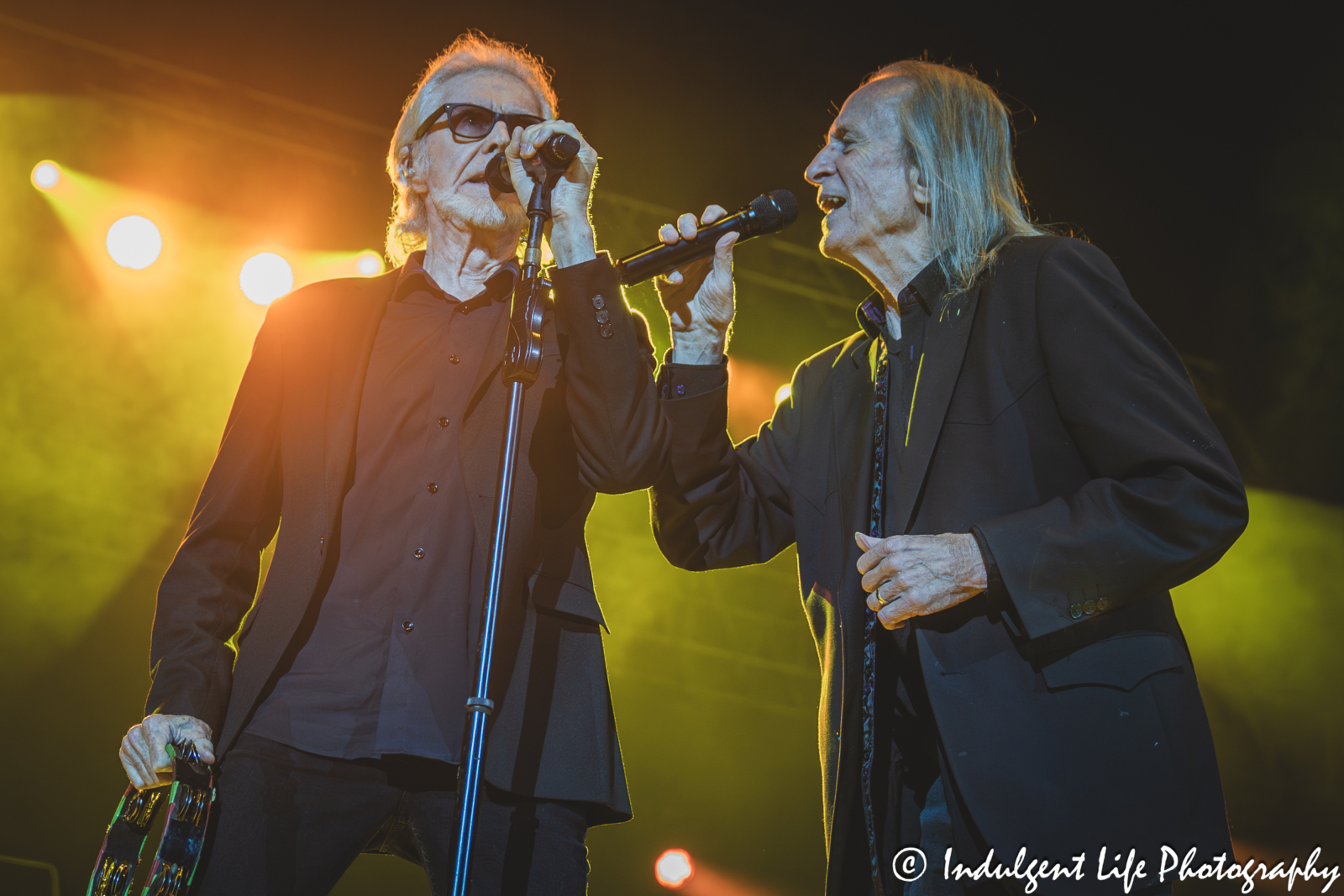 Three Dog Night members Danny Hutton and David Morgan performing "Shambala" live in concert at Azura Amphitheater in Bonner Springs, KS on September 25, 2025.