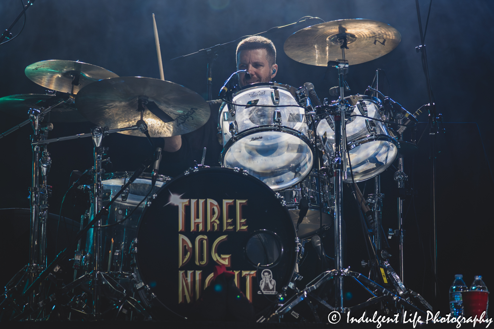 Three Dog Night drummer Dash Hutton performing live at Azura Amphitheater in Bonner Springs, KS on September 25, 2025.