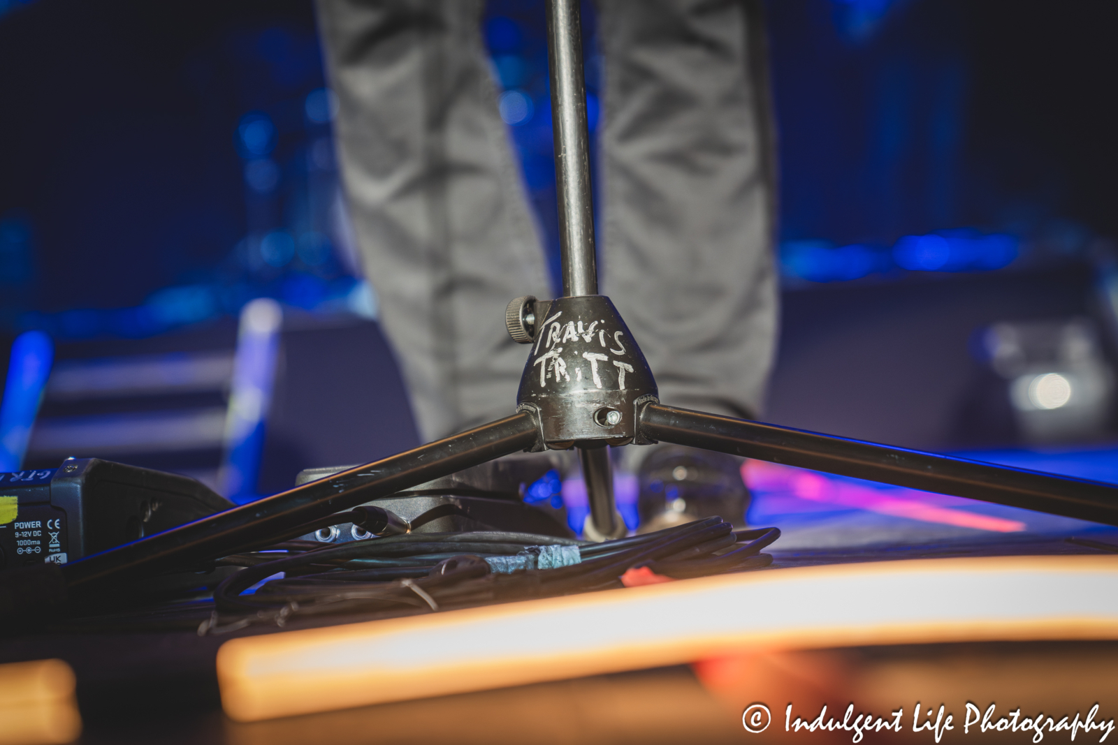 Microphone stand of Travis Tritt as he "I'm Gonna Be Somebody" live at Ameristar Casino's Star Pavilion in Kansas City, MO on October 18, 2025.