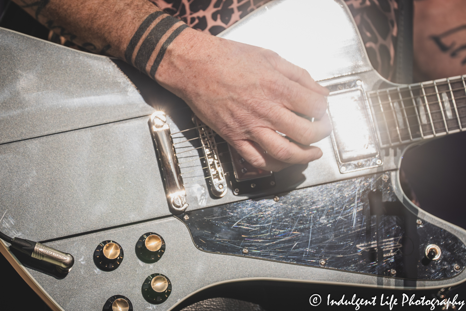 Guitar of April Wine frontman Marc Parent as he performs "Big City Girls" live in concert at Starlight Theatre in Kansas City, MO on May 16, 2026.