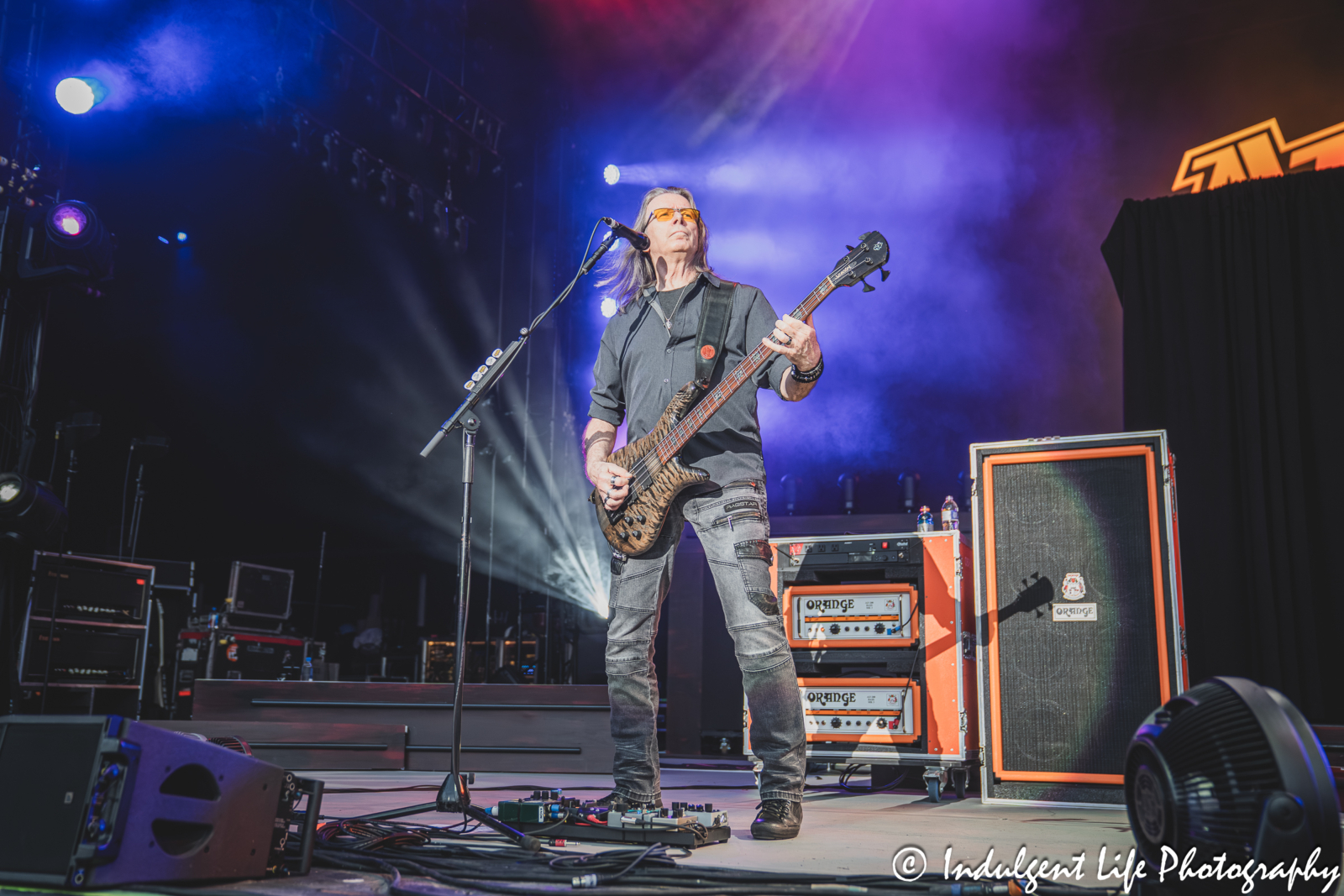 Bass guitarist Richard Lanthier of April Wine performing "All Over Town" live in concert at Starlight Theatre in Kansas City, MO on May 16, 2026.